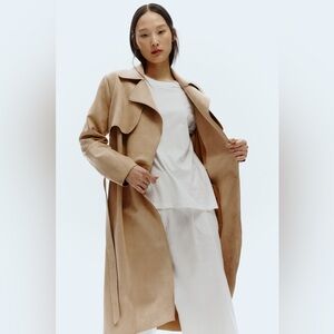 H&M imitation Suede Trench Coat brown belted